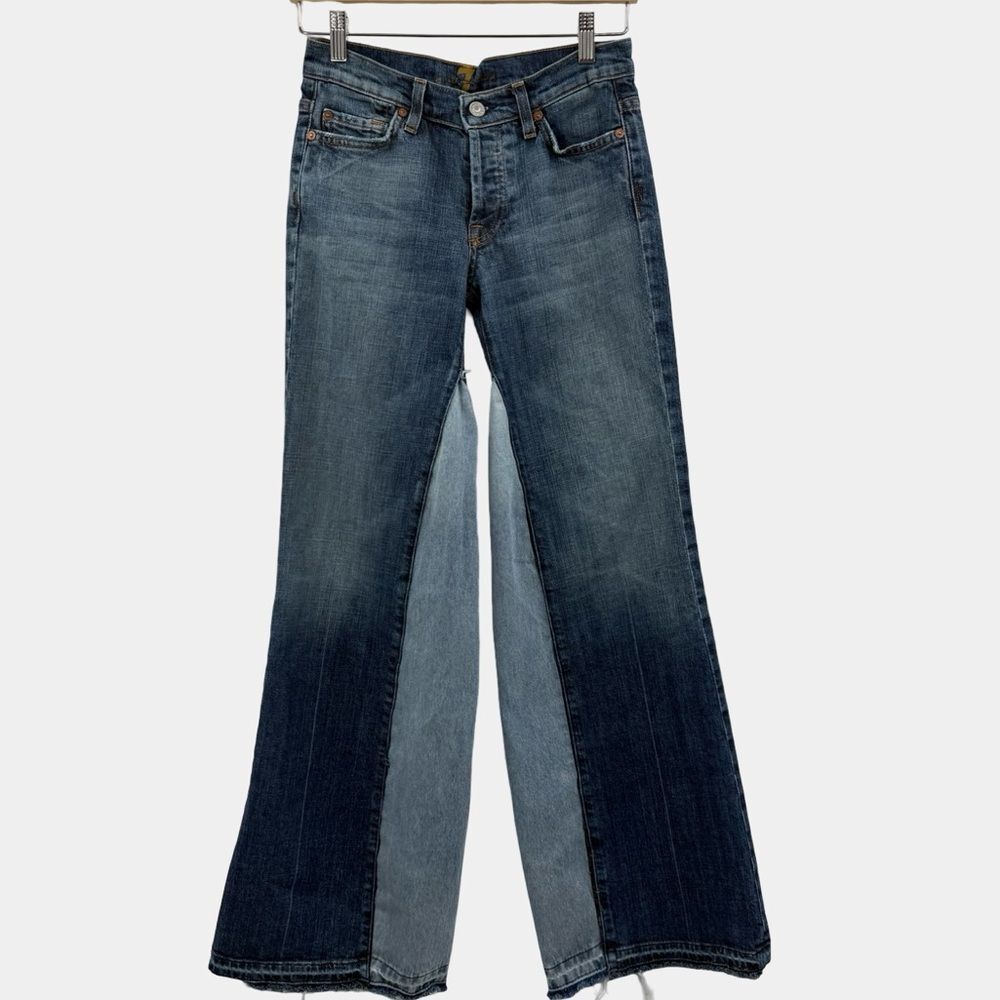 7 For All Mankind Patchwork Panel Wide Leg Jeans in Dark & Light Wash | Size 26